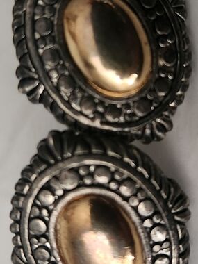 Vintage Earrings Victorian Chunky Oval Button Gold Silver Tone Puffy